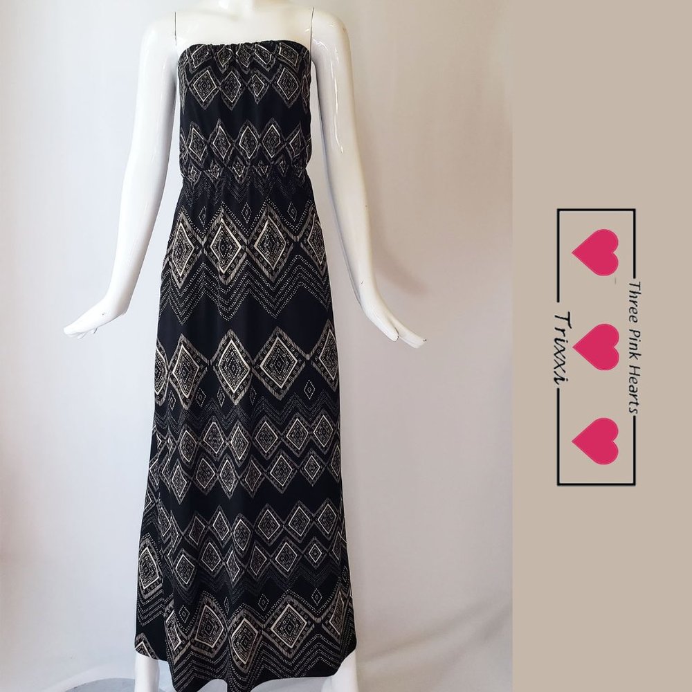 Tube / strapless maxi dress with geometric pattern